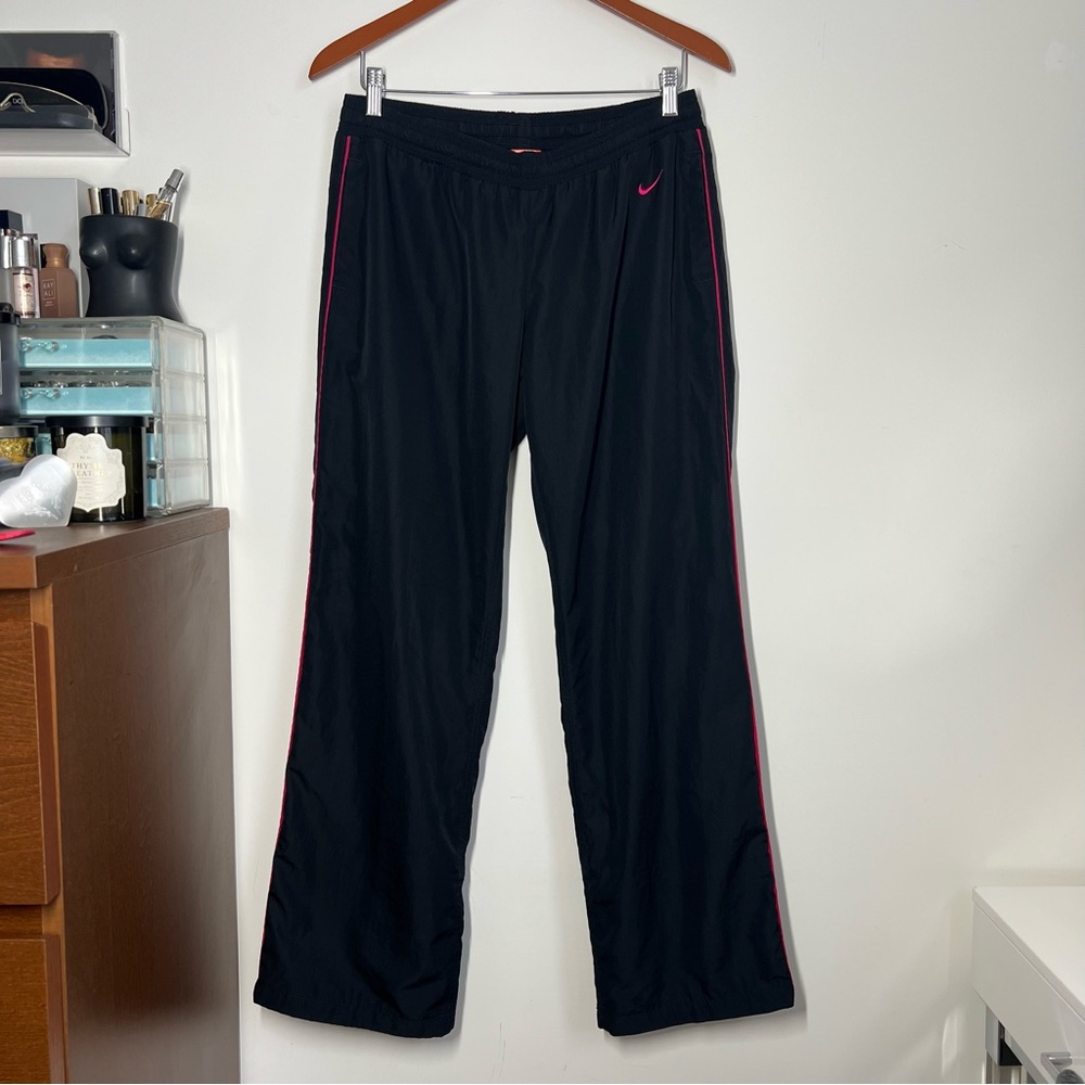 Vintage Y2K Nike Black Track Pants with Pink Stripe